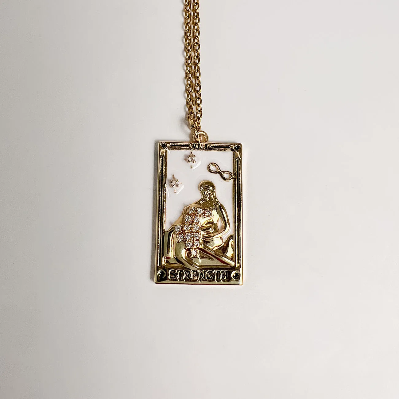 Gold tarot card necklace - Strength - Tarot jewellery, Perth WA